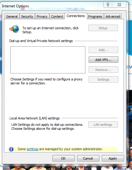 Internet explorer proxy setting